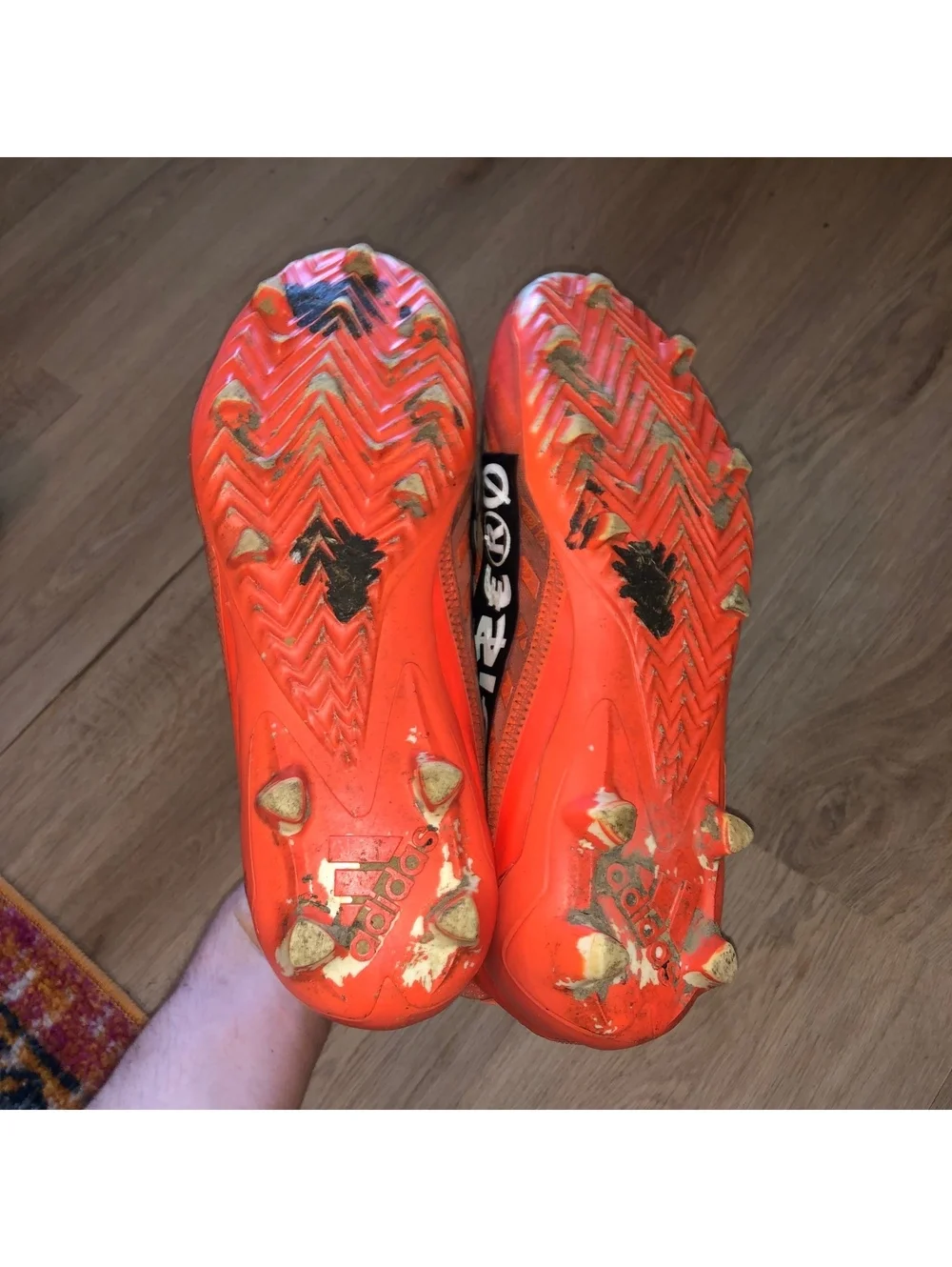 ADIDAS ADIZERO TEAM SOLAR ORANGE RED BIG MOOD EMOJI FOOTBALL CLEATS MENS SIZE 12